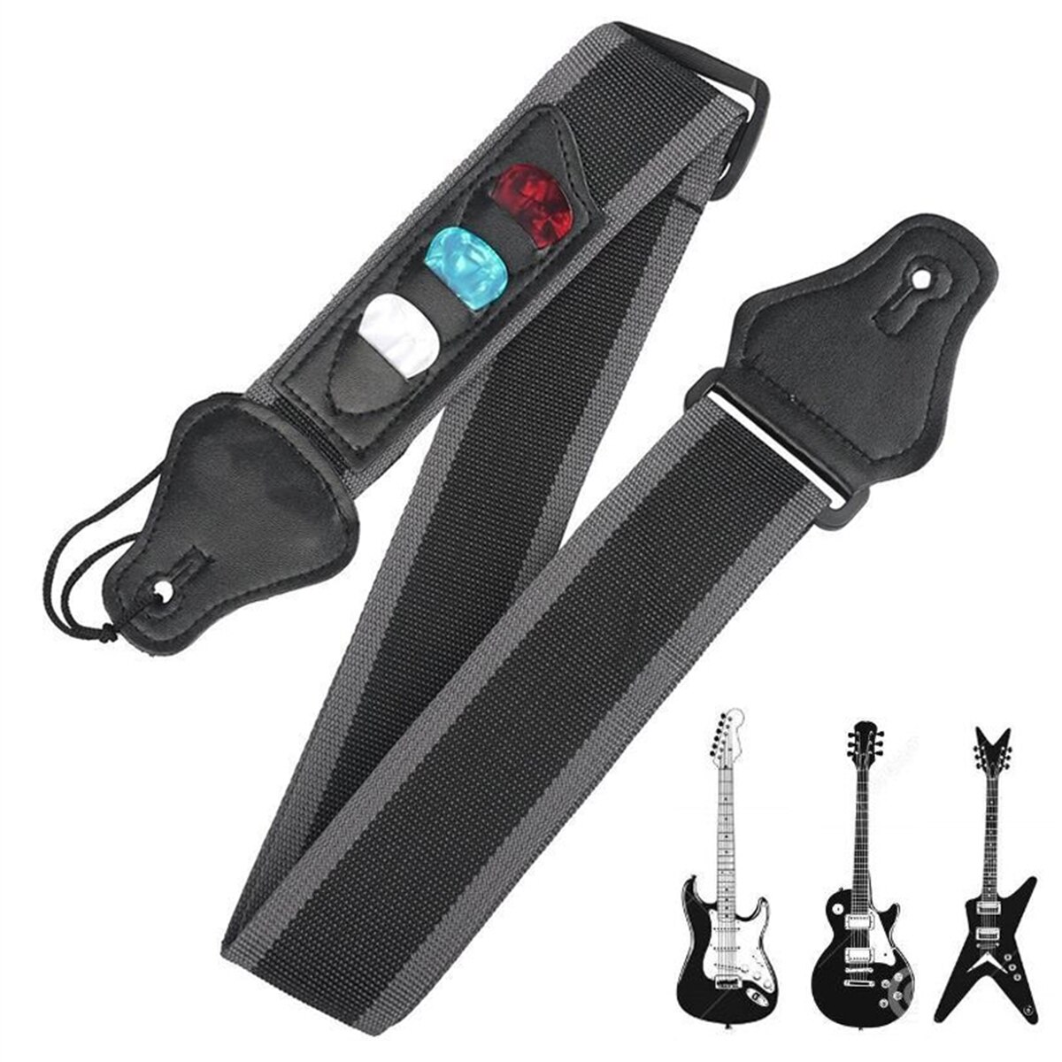 Electric Guitar Pick Pack - Electric Guitar Strap Adjustable with 3